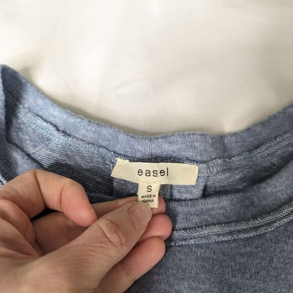 Easel Oversized Washed Cotton Blue Long Sleeve Tunic Top - Picture 8 of 8